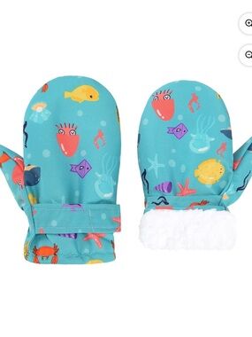 Zando Kids Sea Life Winter Waterproof Fleece Mittens - Teal